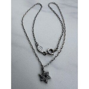Catherine Popesco France Silver Star of David Crystal Pendant Necklace 16in